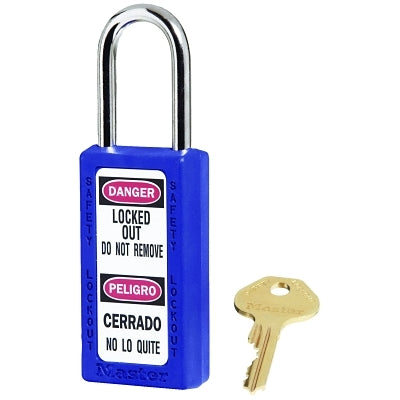 Zenex Thermoplastic Safety Lockout Padlock, 411, 1-1/2 W x 3 H Body, 1-1/2 in H Shackle, KD, Blue