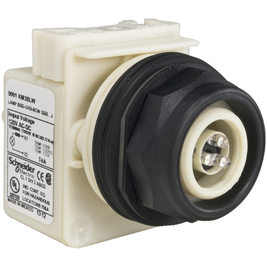 30mm 9001 Type SK HD Pilot Light, No Lens, LED, 120V, White