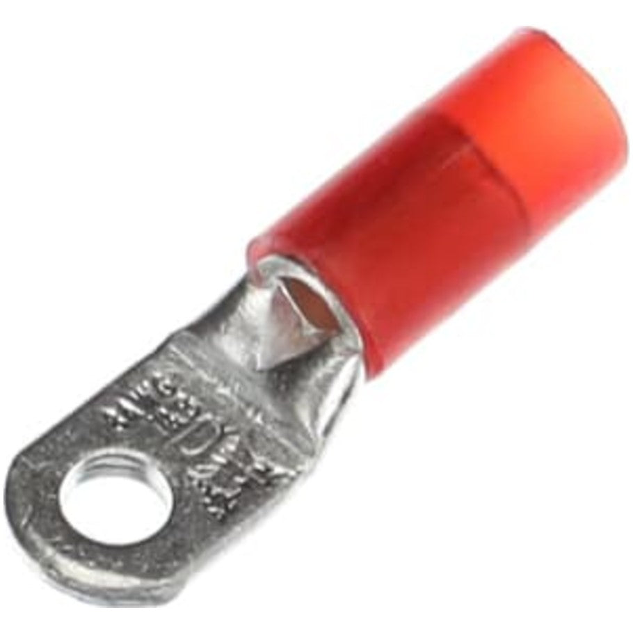 Nylon Insulated Large Ring Terminal, Length 1.40 Inches, Width .41 Inches, Maximum Insulation .270, Bolt Hole  10, Color Red