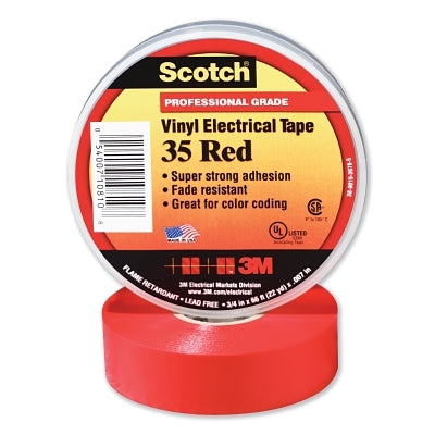 3M 108108 Vinyl Electrical Color Coding Tape, 35, 3/4 in W x 66 ft L, Red