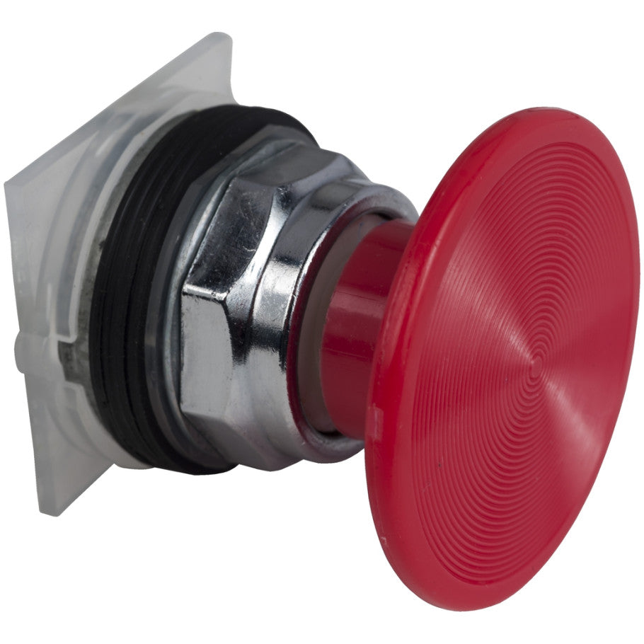 Non-Illuminated 30mm Pushbutton Operator, Momentary, No Contacts, 2-1/4 in. Diameter Screw-On Plastic Mushroom Button, Red