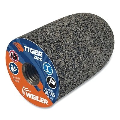 Tiger Grinding Plug, 2 in dia x 3 in Thick x 5/8 in-11 Arbor, 20 Grit, Zirconia Alumina, Type 18R, 12 EA/BX