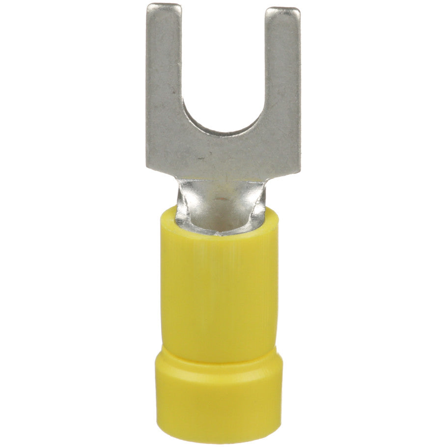 Pan-Term PV10-10F-L Fork Terminal, Yellow, Vinyl, 10-14 AWG,  10 Stud, PK50