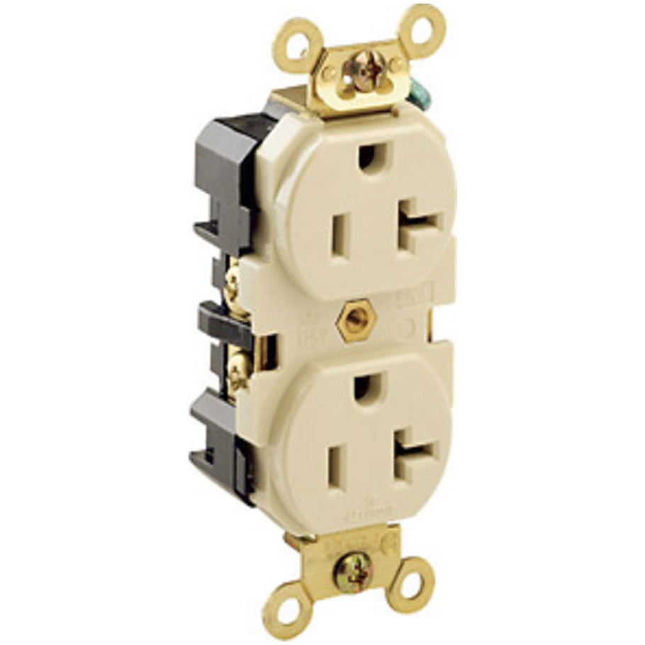 Straight Blade Back/Side-Wired Duplex Receptacle, Extra Heavy-Duty Specification Grade, Ivory Nylon