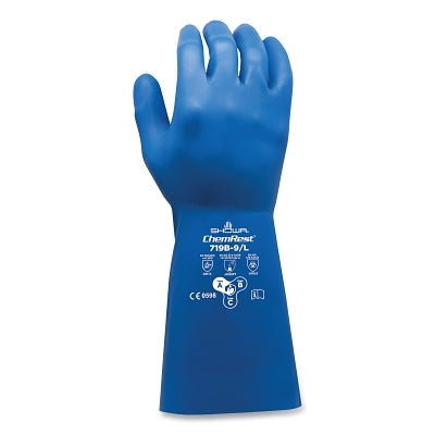 ChemRest Chemical-Resistant Coated Gloves, 719B, 9/Large, Diamond Grip, Unlined, Blue