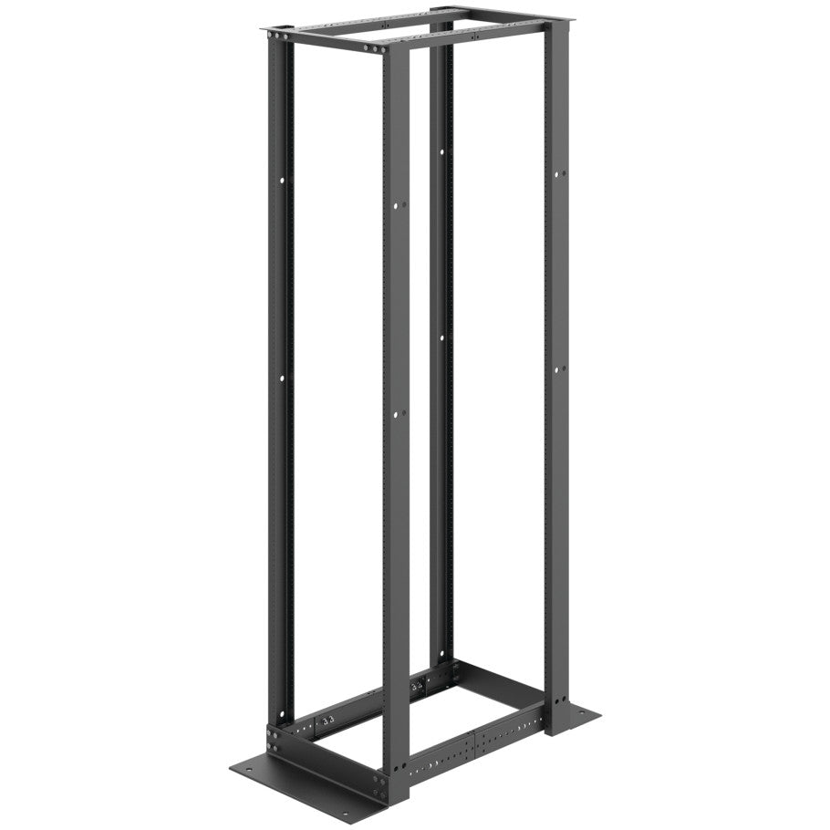4-Post Open Frame Rack, Floor Mount, Aluminum, 45 RU, Tapped, 83.88 H x 20.25 in. W, Jet Black