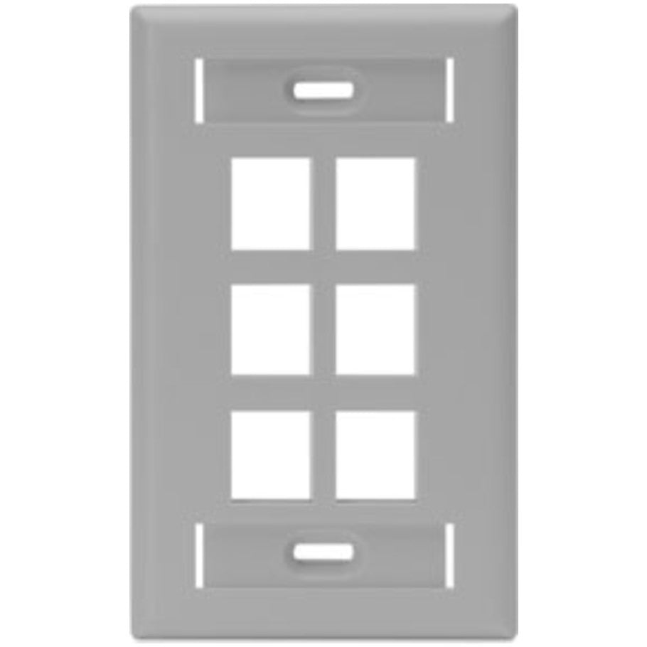 Single-Gang QUICKPORT Wallplate with ID Windows, 6-Port, Gray