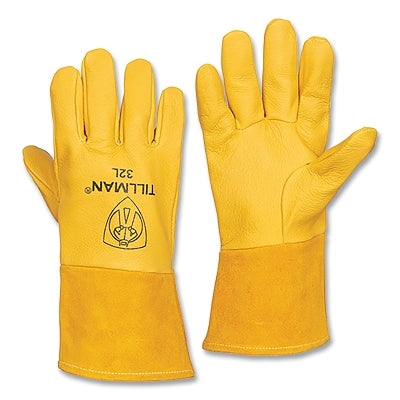 MIG Welding Gloves, 32, Top Gr Pigskin Palm/BOH/Split CH Cuff, Lg, Tan, 4 in L Straight Cuff