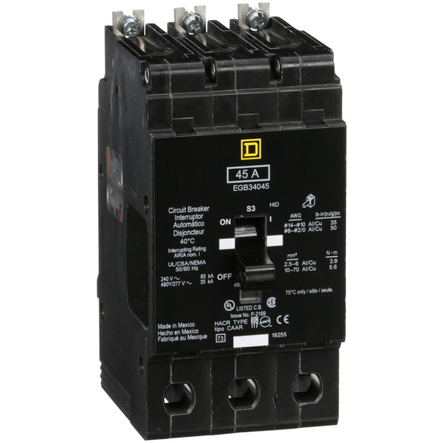 Mini circuit breaker, E-Frame, 45A, 3 pole, 480Y/277VAC, 65kA max, bolt on  TAA