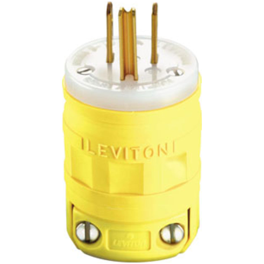 Dustguard Straight Blade Plug, Industrial Grade, 15A 125V 2P3W, Yellow Santoprene TPV