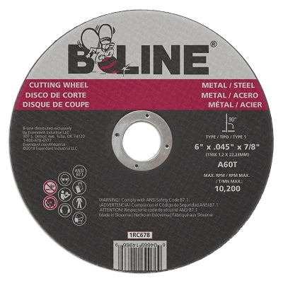 Cutting Wheel, 6 in dia, 0.045 in Thick, 7/8 in Arbor, 60 Grit, Aluminum Oxide