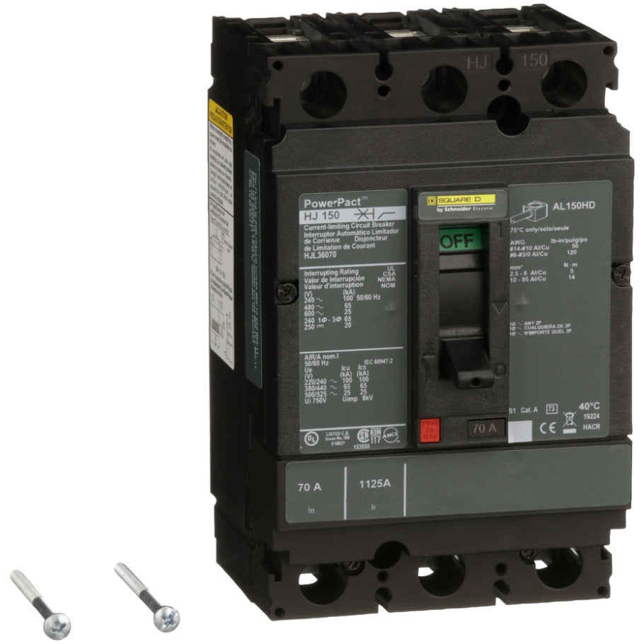 Molded Case Circuit Breaker, 70 A, 600 V, 3-Pole, Unit Mount, 25 kA
