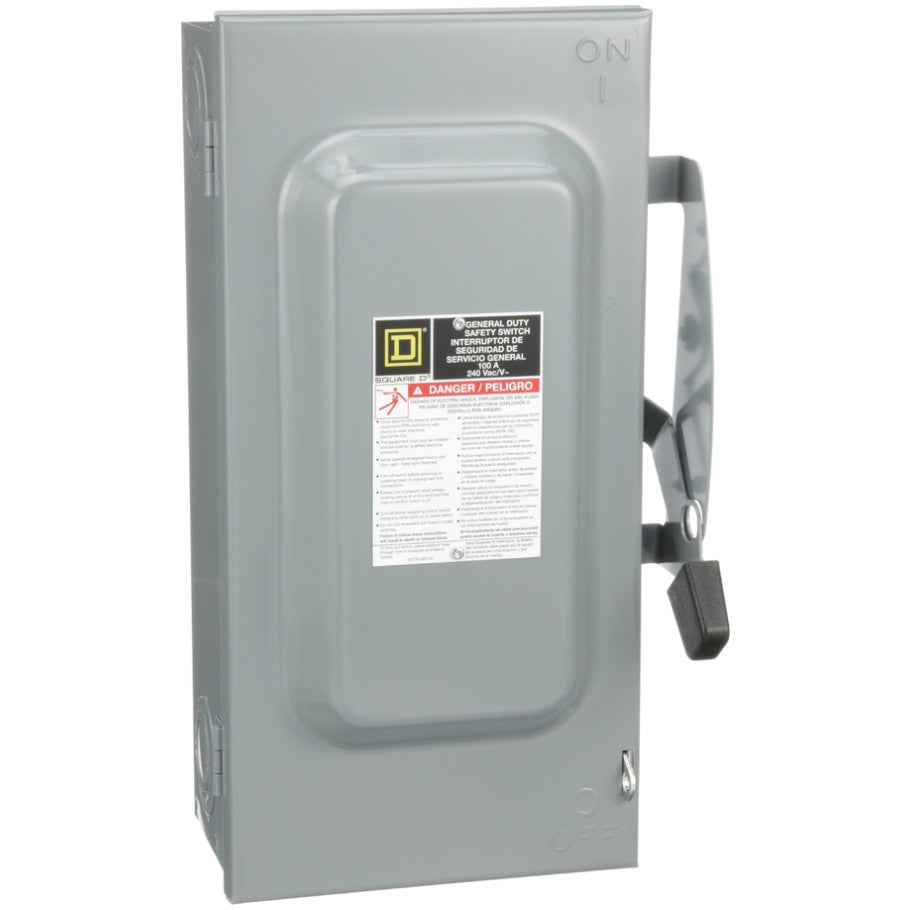 General Duty Safety Switch, Fusible, 100A, 2-Pole, 30hp, 240V ac, NEMA 1, Neutral Factory Installed