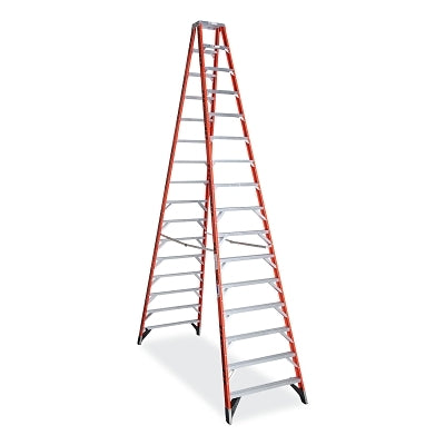 Fiberglass Twin Stepladder, T7416, Type IA, 16 ft L, 20 ft Reach 42.72 in W, 300 lb Load Capacity Per Side, Orange