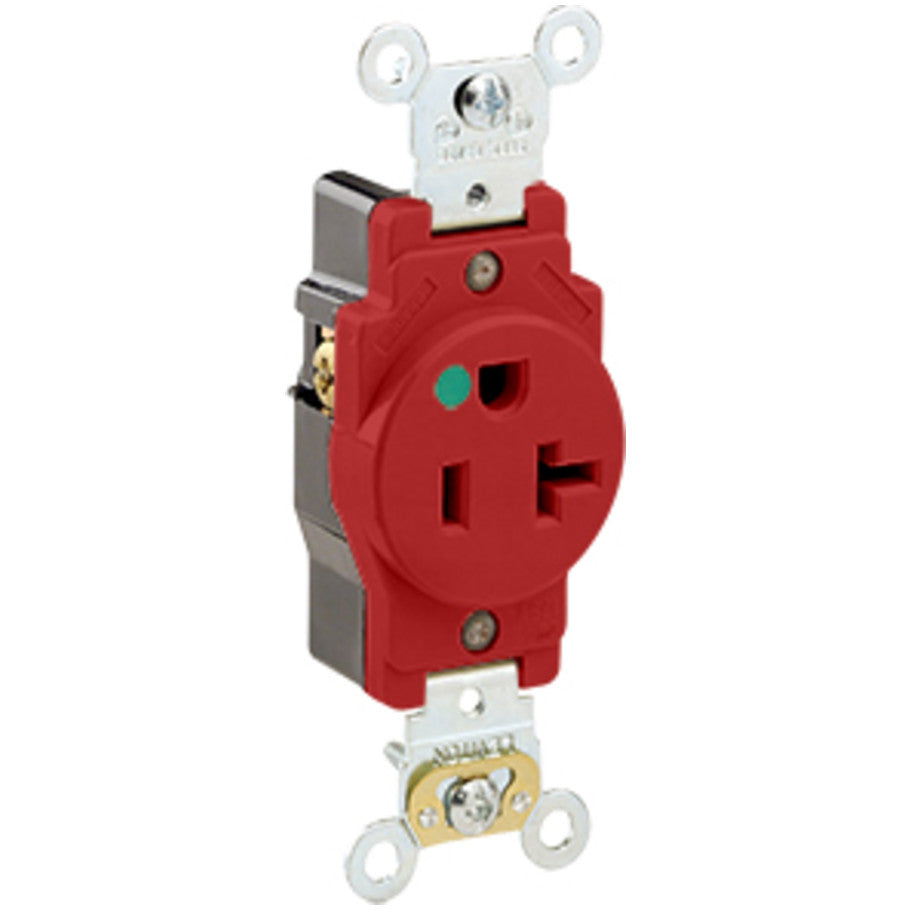 Straight Blade Single Receptacle, Heavy Duty Hospital Grade, 20A, 125V, 2P3W, NEMA 5-20R, Self-Grounding, Smooth Face, Red