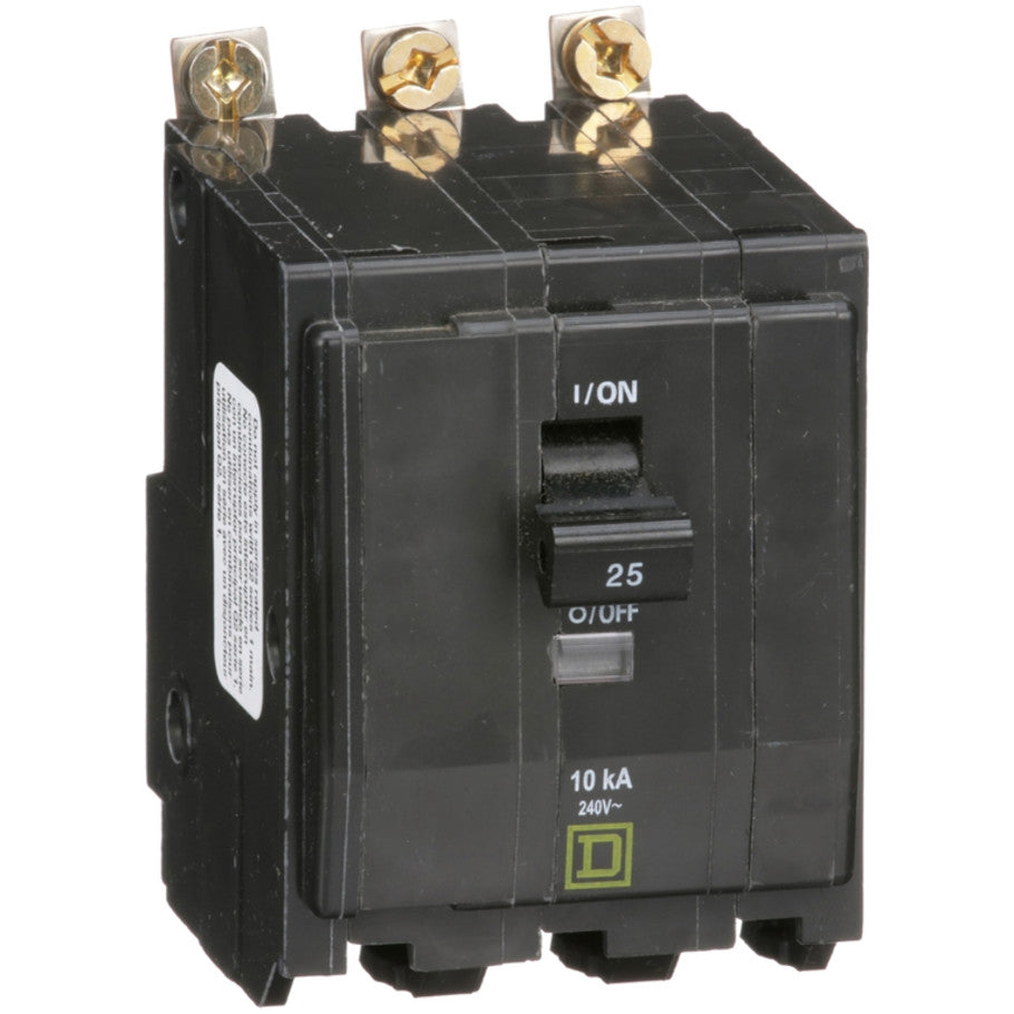QOB Miniature Circuit Breaker, Bolt On, 3 Pole, 25A, 120/240V, 10kA