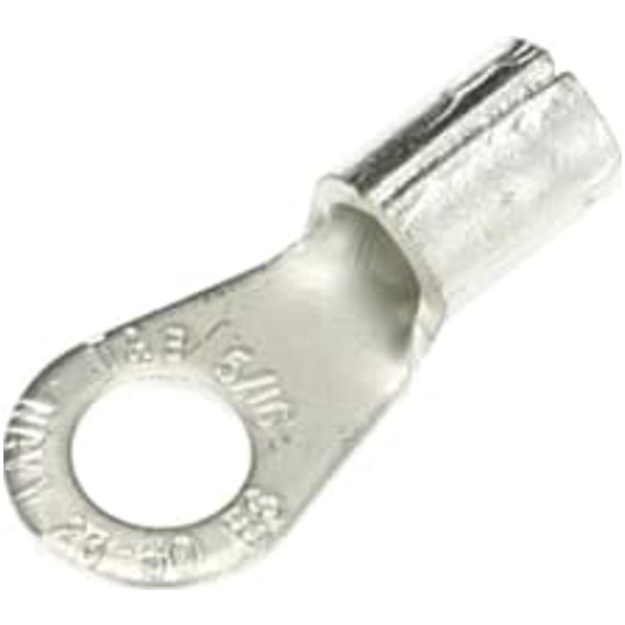 Non-Insulated Large Brazed Seam Ring Terminal, Length 1.32 Inches, Bolt Hole 5/16 Inch, Wire Range  6 AWG, Copper