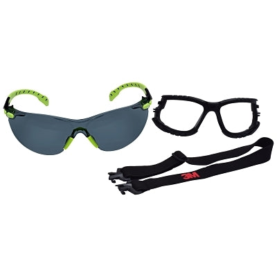 3M S1202SGAF-KT Solus 1000 Series Protective Eyewear, Anti-Scratch and Anti-Fog Coating, Green/Black Frame, Gray Lens Color