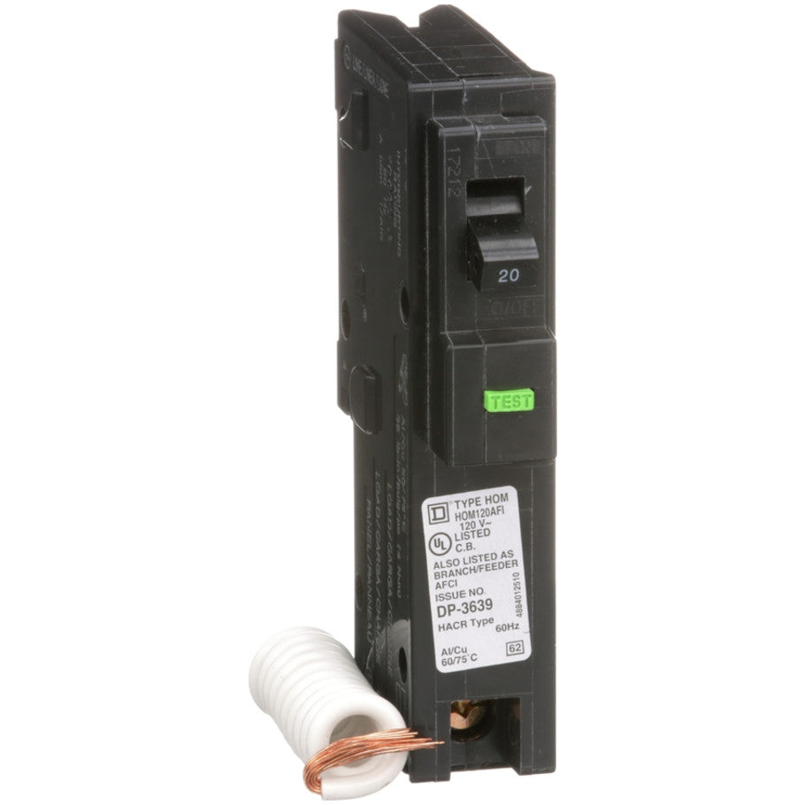 Homeline Miniature Circuit Breaker, Arc Fault, Plug-In, 120 Vac, 1-Pole, 20A