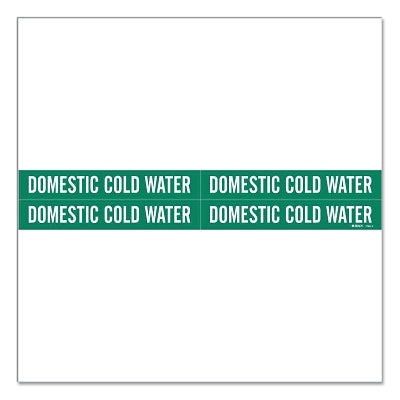 Self-Sticking Vinyl Pipe Marker, Domestic Cold Water, Green, Vinyl, 1.125 in W, 7 in L