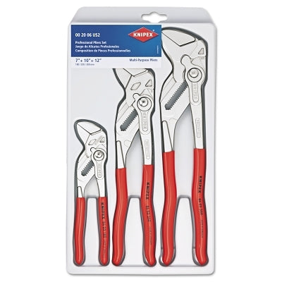 3-Piece Plier Wrench Set, 7 in, 10 in, 12 in Lengths, Chrome Vanadium