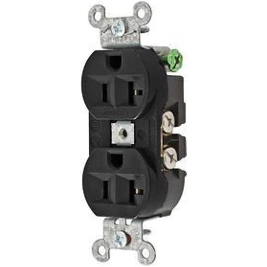 Hubbell-Pro Straight Blade Duplex Receptacle With Finder Groove Face, Heavy Duty, 20A, 125V, 2P3W, Black