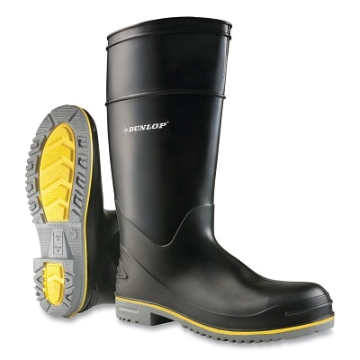 Polyflex 3 Rubber Boots, Steel Toe, Men's 15, 15 in Boot, PolyBlend/PVC, Black/Gray/Yellow