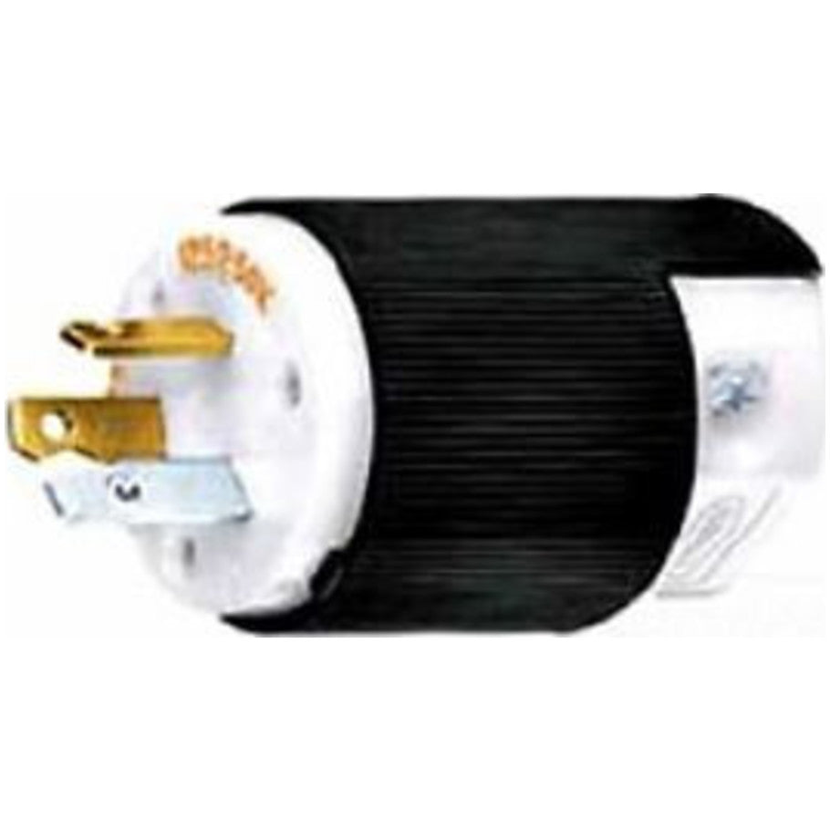 Insulgrip Straight Blade Plug, 20A, 125/250V, 3P3W, NEMA 10-20P, Cord Dia. 0.385 to 0.780 in., Black/White