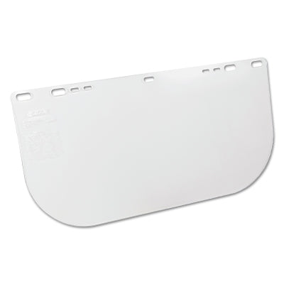 F20 Polycarbonate Faceshield, 34-60, Uncoated, Clear, E Shape, Unbound, 15.5 in L x 8 in H, 0.060 in Thick