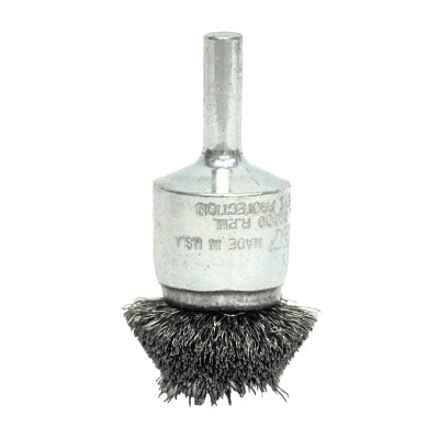 Stem-Mounted Circular Flared End Brush, Steel, 1-1/4 in x 0.008 in, 20,000 rpm