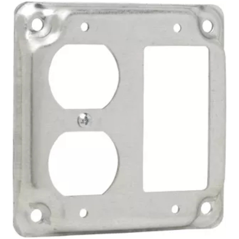 4 in. Square Surface Cover, Steel, Raised 1/2 in., Duplex/GFCI