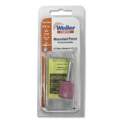 Vortec Mounted Point, 3/4 in dia, 1/4 in Arbor, 47000 RPM, Cylinder, Aluminum Oxide