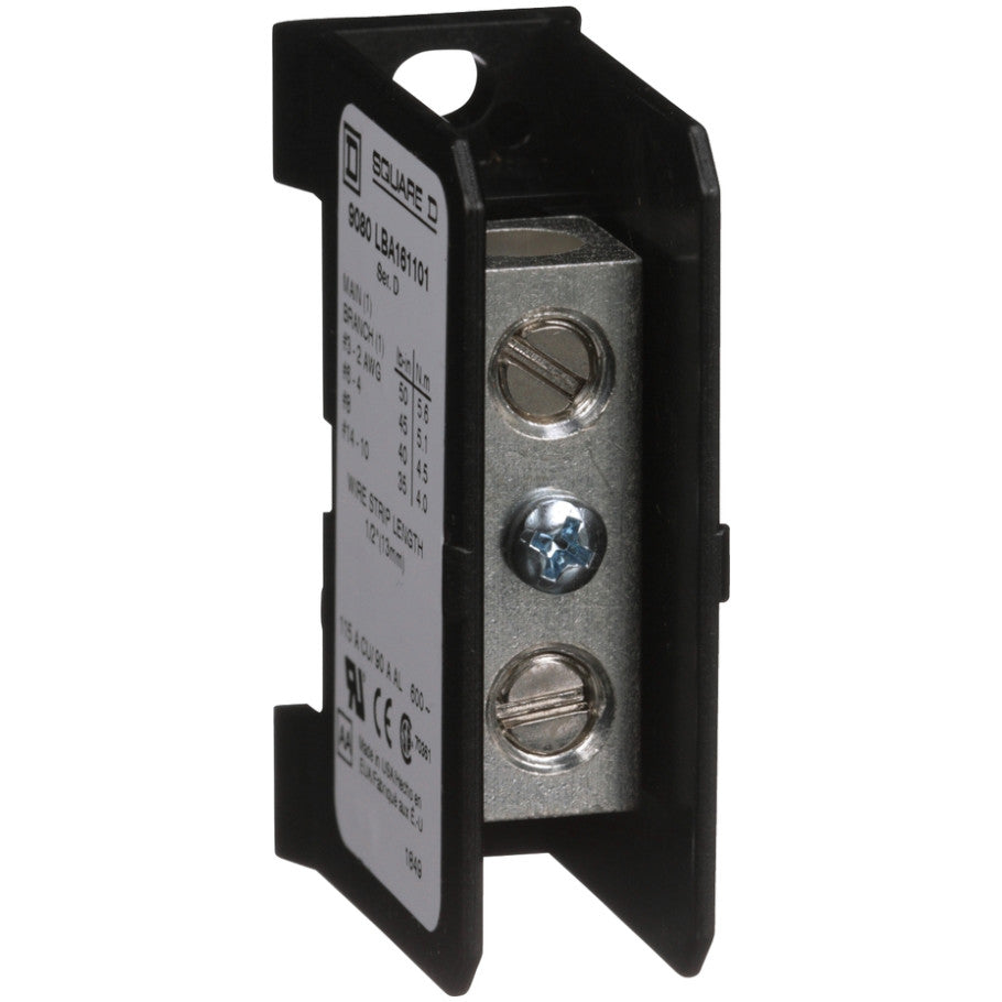 Power distribution block, Linergy, 1 pole, 1 line, 1 load, 115A CU, 90A AL, 600 V