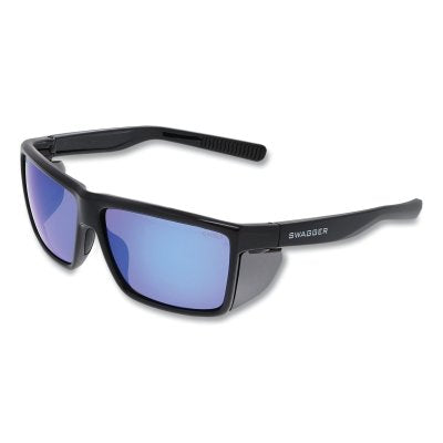 Swagger SR2 Series Safety Glasses, Polycarbonate Lens/Fr, Duramass Hard Coat, Black Frame, Blue Diamond Lens