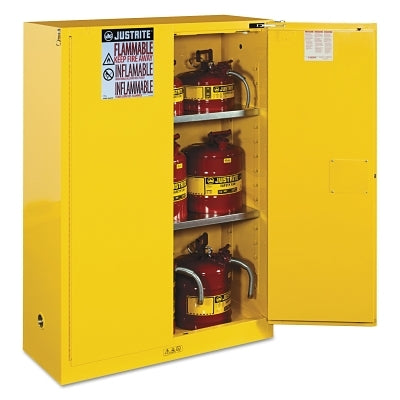 Sure-Grip EX Flammable Safety Cabinet, Self-Closing, 45 gal, Yellow, 65 in H, 2 Doors