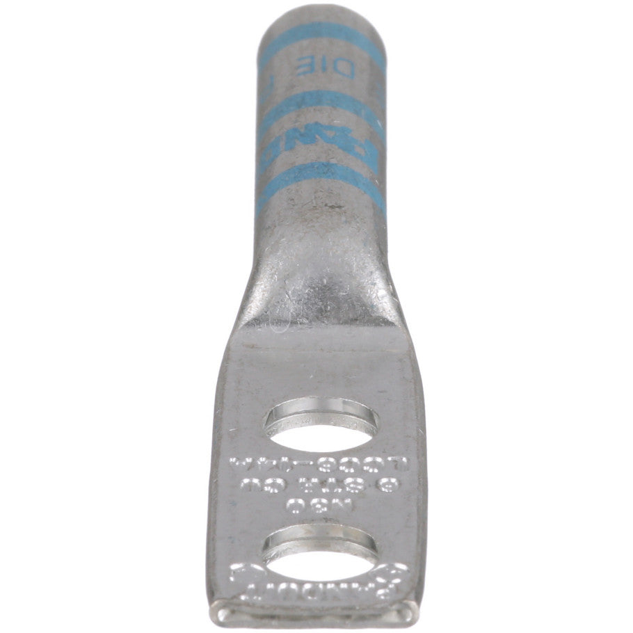 Long Barrel Lug, Blue, 2-Hole, 1/4 in., 6 AWG