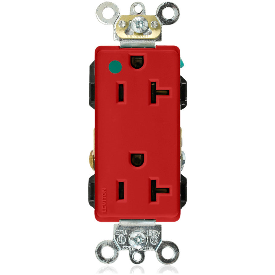 Decora Plus Nylon Hospital Grade Self-Grounding 20A 125V Straight Blade Duplex Receptacle, Red