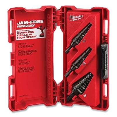 Step Drill Bit Set, 3-Pc, 1/8 in to 7/8 in Cut dia, Includes #1/#2/#4 Bits