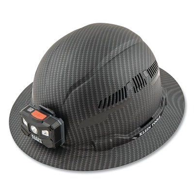 Premium KARBN Pattern Full Brim Hard Hat, Ratchet w/Pivot Suspension, Vented, Gray, Rechargeable Headlamp/Charging Cable