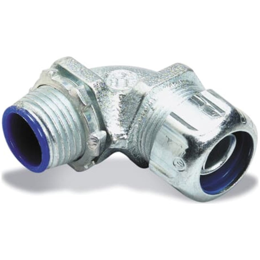 53 Series Liquid Tight Connector, Malleable Iron, 90  176;, Flexible Metal Conduit, Insulated Throat, 3/4 in.