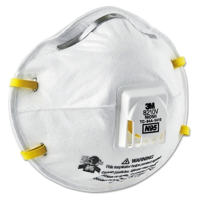3M 8210V N95 Particulate Respirator, Half Facepiece, Two Fixed Straps, Non-Oil Particles, White