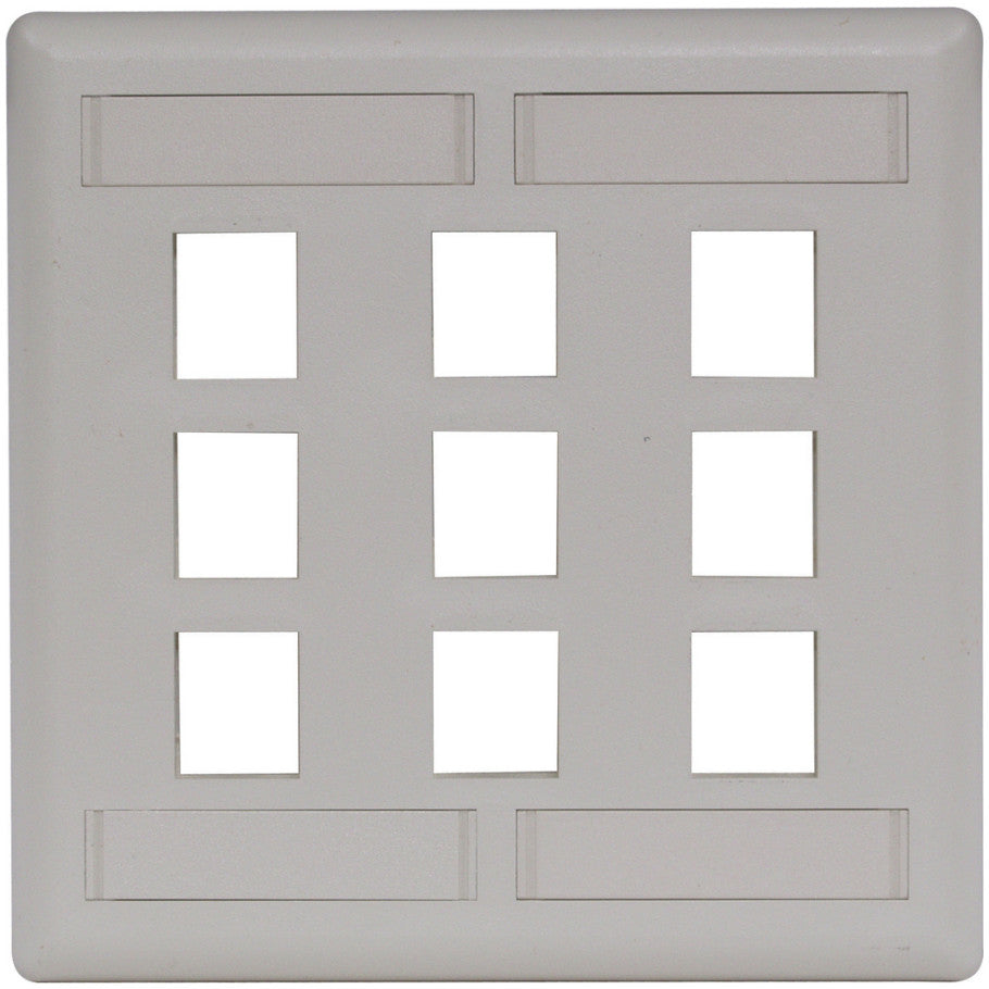 Phone/Data/Multimedia Face Plate, Face Plate, Rear-Loading, 9-Port, Double-Gang, Office White