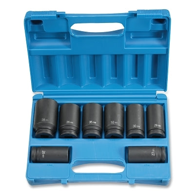 Impact Socket Set, 3/4 in Dr, Metric, 6-point, 26 mm to 38 mm, 8-Pc Deep Length