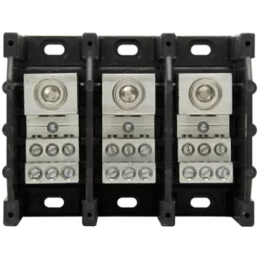 Power Distribution Block, 600V AC/DC, 310A Splicer Connection, Line 350kcmil- 6CU-AL, Load (6) 4- 14CU  4- 12AL, 3-Pole