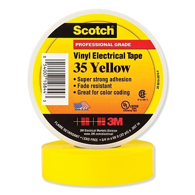 3M 102571 Vinyl Electrical Color Coding Tape, 35, 1/2 in W x 20 ft L, Yellow