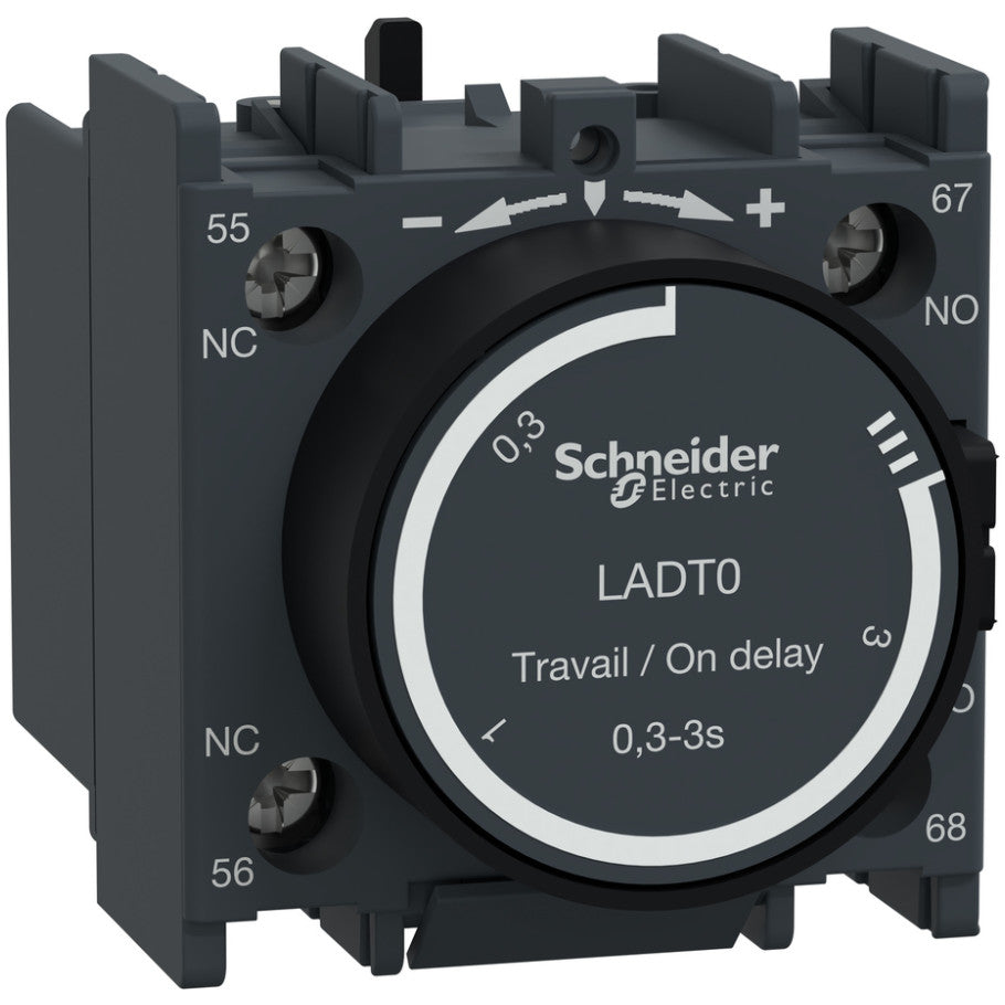 Time delay Auxiliary Contact Block, TeSys Deca, 1NO   1NC, on delay 0.3-3s, Front, Screw Clamp Terminals