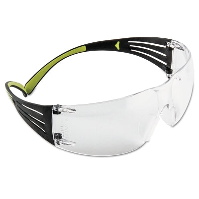 3M SF401AF SecureFit 400 Series Protective Eyewear, Clear Poly Lens, Anti-Fog/Anti-Scratch, Black/Green Plastic Temples
