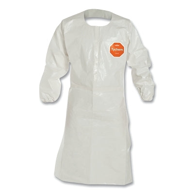Tychem 4000 Long Sleeved Apron with Elastic Wrists, 28 in W x 45 in L, Tyvek/Saranex 23-P, White, X-Large