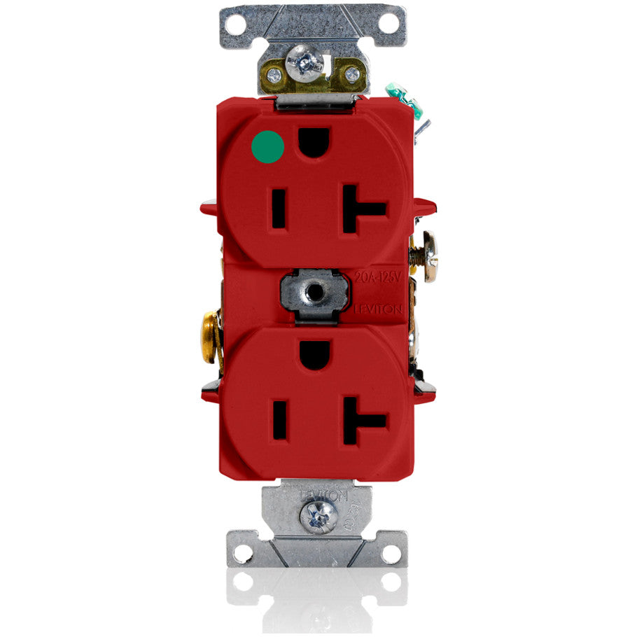 Leviton Slim Series Hospital Grade Receptacle, Heavy Duty, 20A, Red