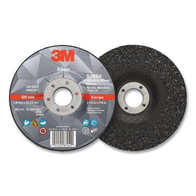 3M 051125-87454 Silver Depressed Center Grinding Wheel, 5 in dia, 1/4 in, 7/8 in Arbor, 36 Grit, Precision Shaped Ceramic